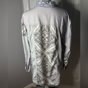 Free people | EUC XS | oversized patchwork button-up shirt with bandana design.